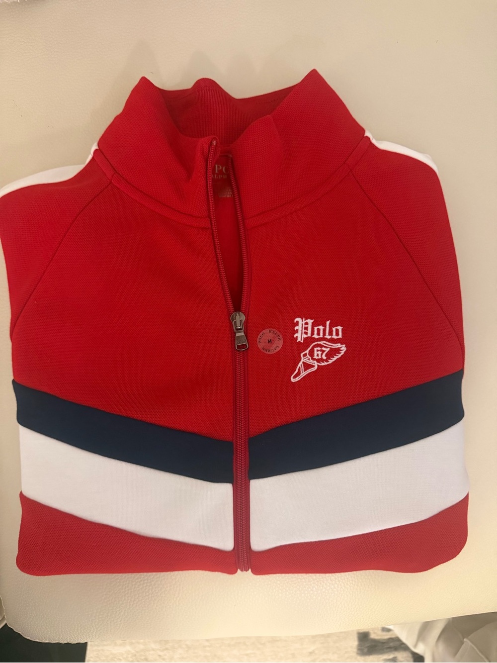 Polo Men’s Red Track Jacket with White & Navy Stripes